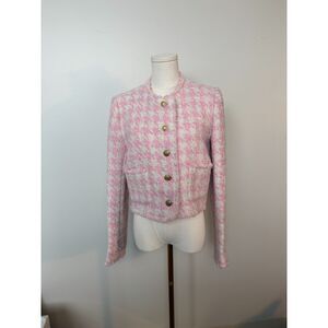 LoveShackFancy Pink Houndstooth Tweed Jacket